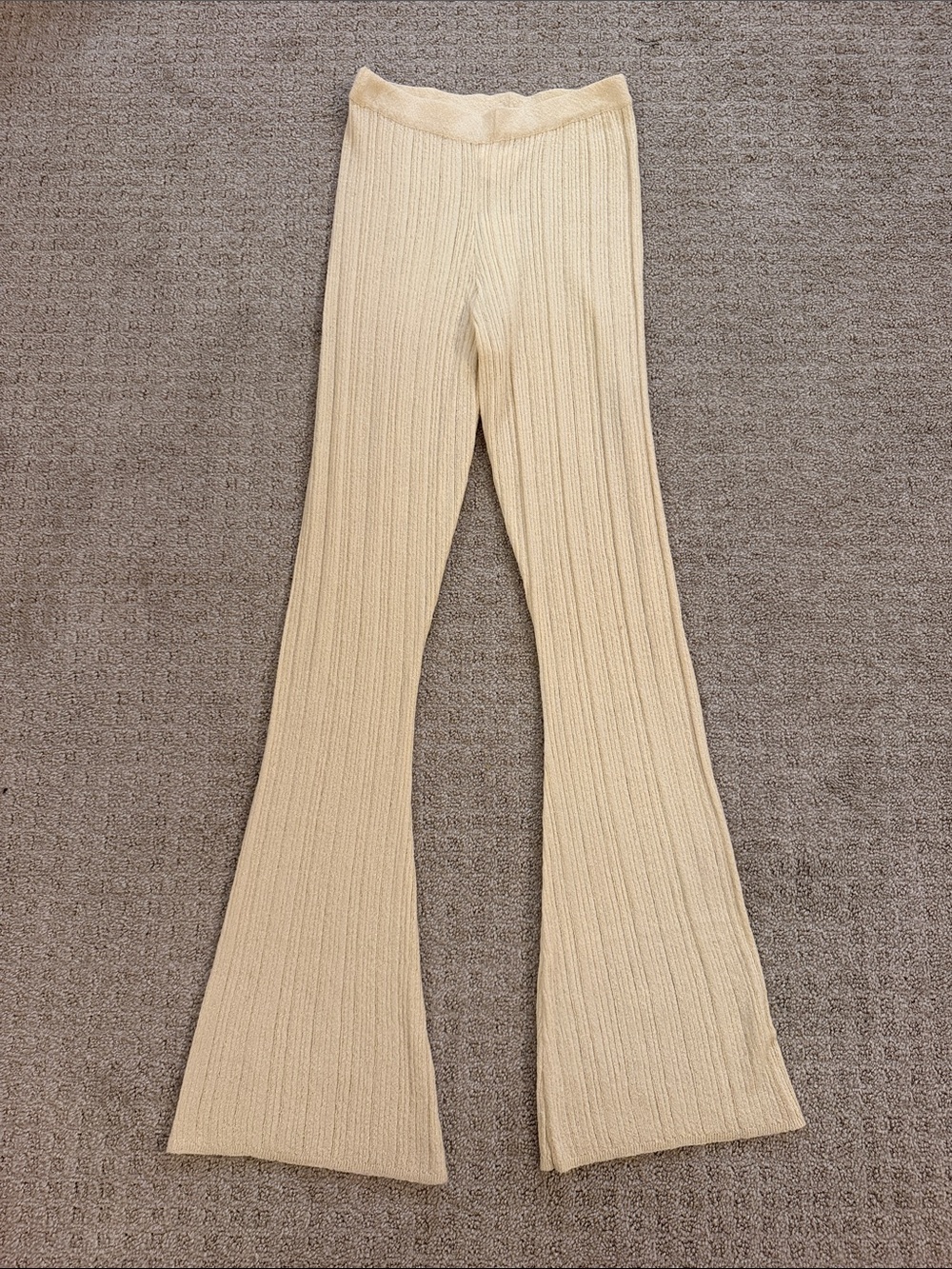 NWT Sage the Label Cream Fresh Fair Ribbed Knit Flare Pants XS LE3743 Cozy Boho